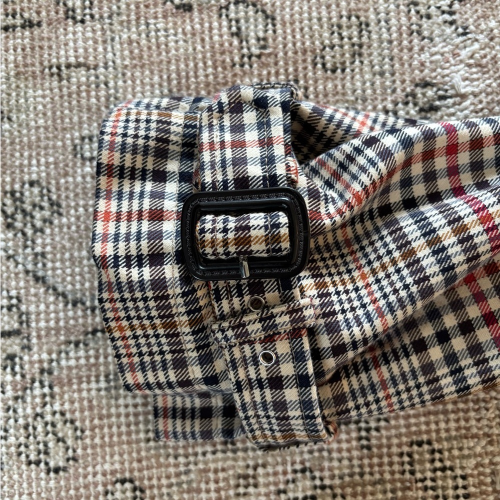 ZARA trench coat jacket plaid checkered hood S small Burberry style - Picture 6 of 11